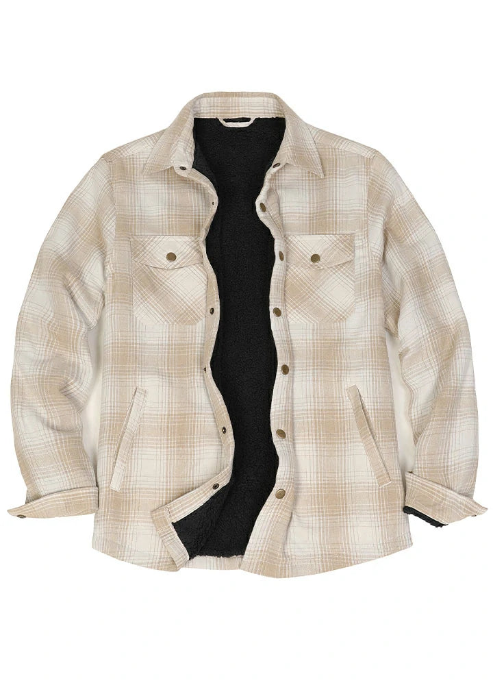 Men's Snap Front Flannel Shirt Jacket, Sherpa-Lined Plaid Shacket