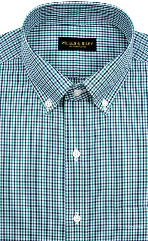 Tailored Fit Green / Navy Tattersall check Button-Down Collar Supima® Non-Iron Cotton Broadcloth Sport Shirt