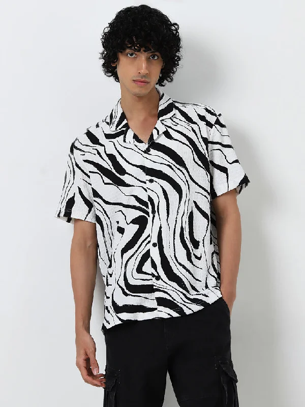 Nuon Black & White Swirl Printed Relaxed Fit Shirt