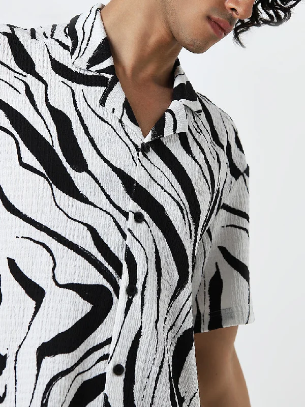 Nuon Black & White Swirl Printed Relaxed Fit Shirt