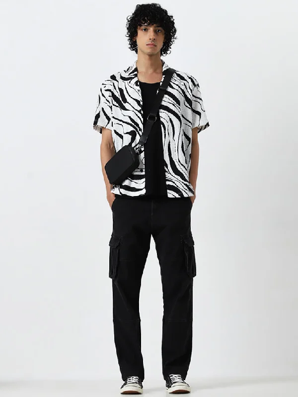 Nuon Black & White Swirl Printed Relaxed Fit Shirt