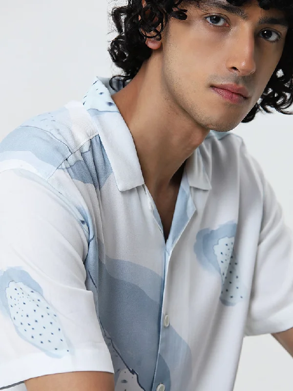 Nuon Light Blue Printed Relaxed-Fit Shirt