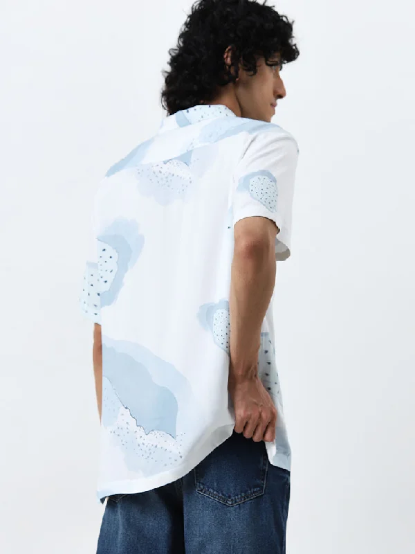 Nuon Light Blue Printed Relaxed-Fit Shirt