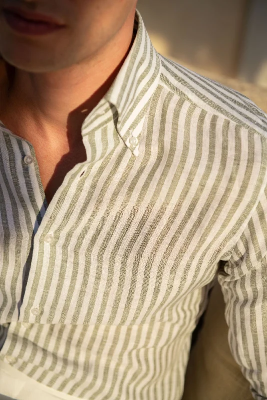 Sage striped linen button down shirt - Made in Italy