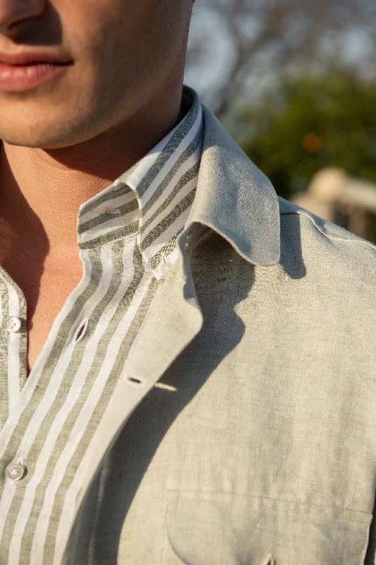 Sage striped linen button down shirt - Made in Italy