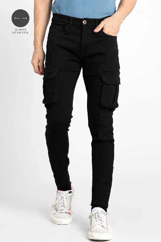 Super Skinny Jet Black Cargo Denim