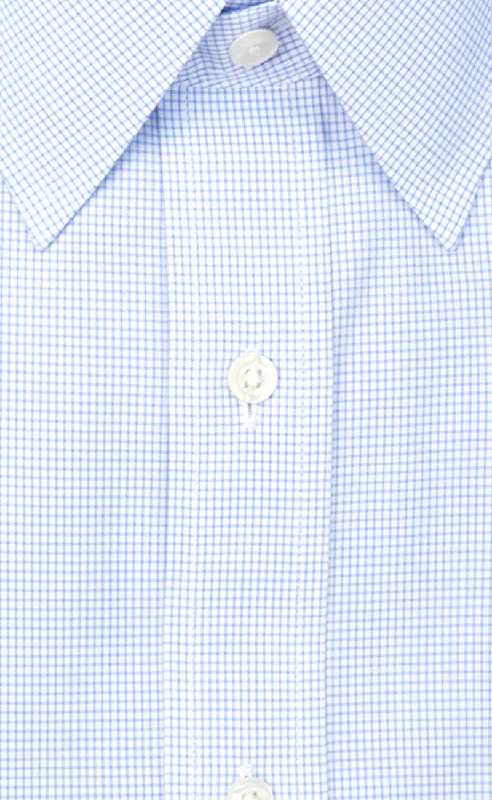 Tailored Fit Blue Mini Check Point Collar  Supima® Cotton Non-Iron Broadcloth