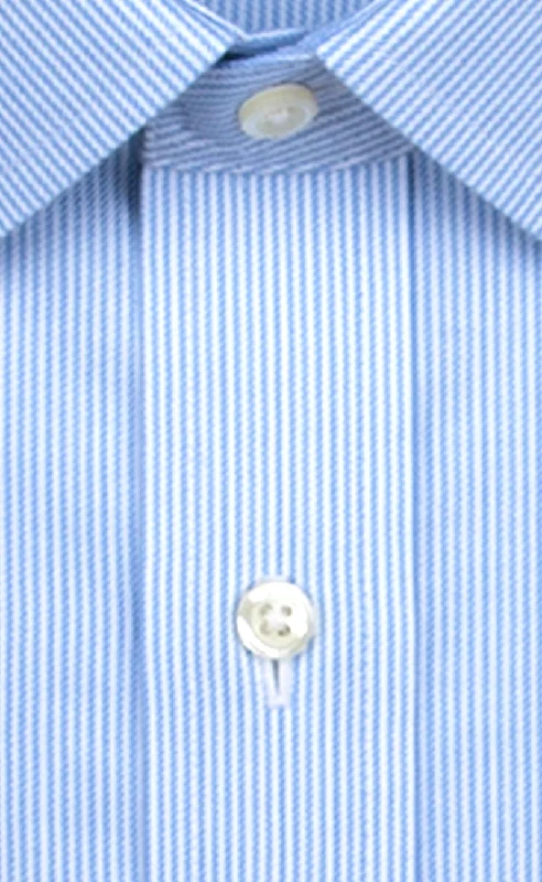 Tailored Fit Blue Stripe Spread Collar Supima® Cotton Non-Iron Twill Dress Shirt