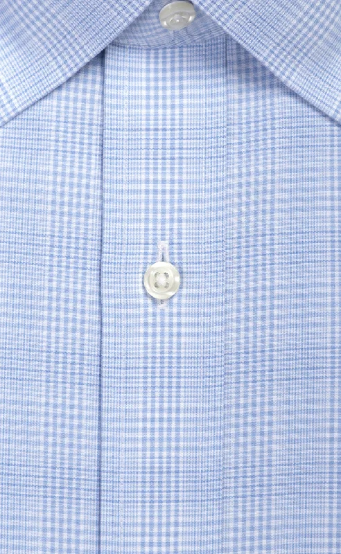 Tailored Fit Light Blue Glen Plaid Spread Collar  Supima® Cotton Non-Iron Broadcloth Dress Shirt