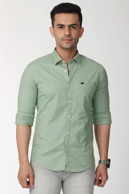 Unique Green Plain Full Sleeve Shirt