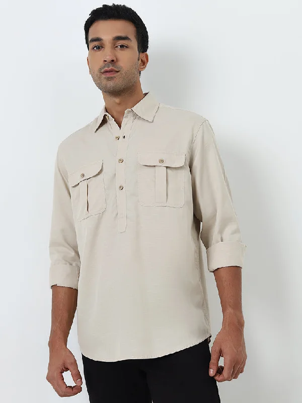 WES Casuals Beige Solid Relaxed-Fit Shirt