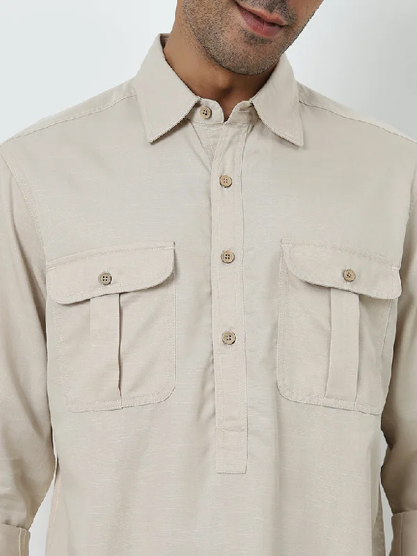 WES Casuals Beige Solid Relaxed-Fit Shirt