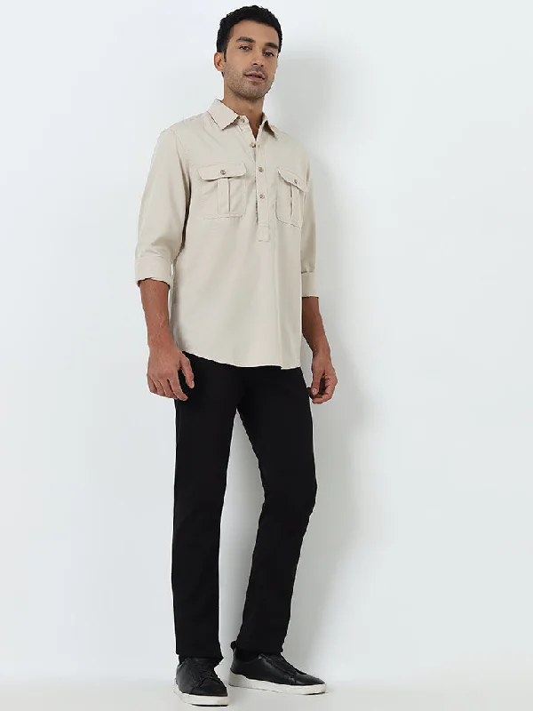 WES Casuals Beige Solid Relaxed-Fit Shirt