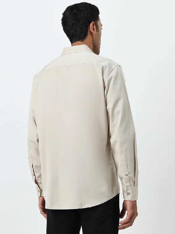 WES Casuals Beige Solid Relaxed-Fit Shirt