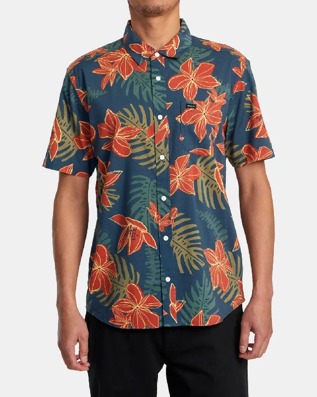 Wild Hibiscus Short Sleeve Shirt - Duck Blue