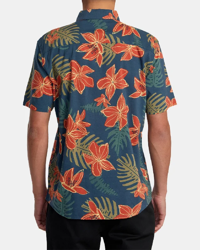 Wild Hibiscus Short Sleeve Shirt - Duck Blue