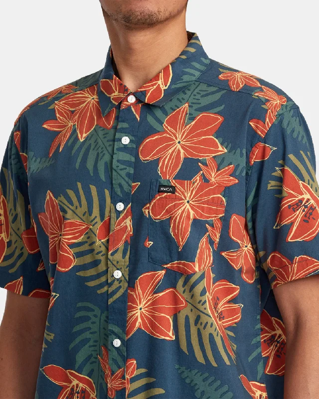 Wild Hibiscus Short Sleeve Shirt - Duck Blue