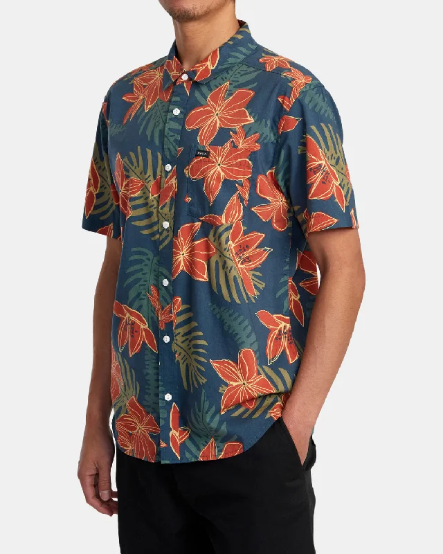 Wild Hibiscus Short Sleeve Shirt - Duck Blue