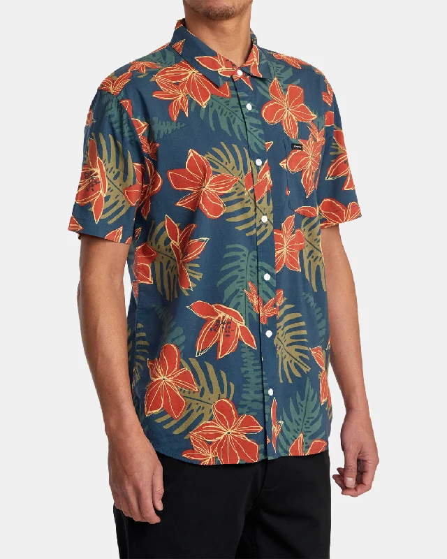 Wild Hibiscus Short Sleeve Shirt - Duck Blue