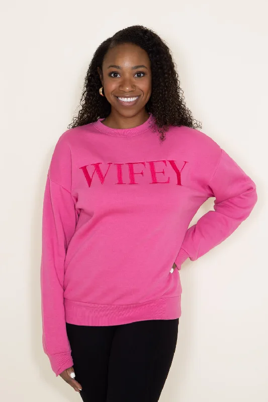 1897 Active Embroidered Wifey Sweatshirt for Women in Pink | GT078-BUBBLEGUM-WEB