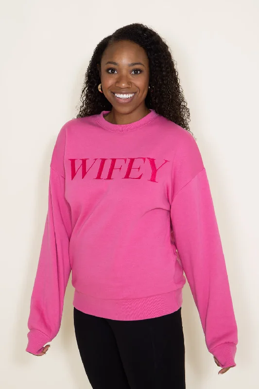 1897 Active Embroidered Wifey Sweatshirt for Women in Pink | GT078-BUBBLEGUM-WEB