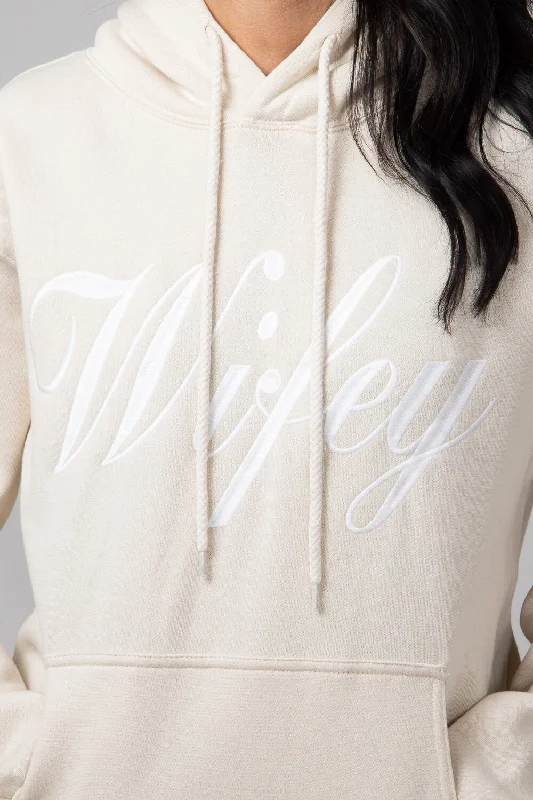 1897 Active Wifey Embroidered Hoodie for Women in Cream | JT122-CREAM