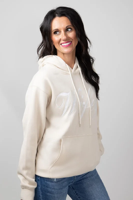 1897 Active Wifey Embroidered Hoodie for Women in Cream | JT122-CREAM