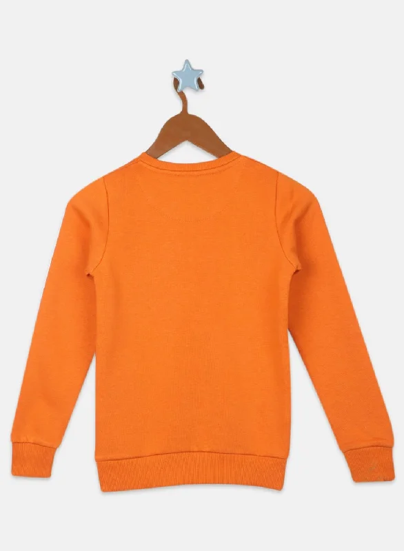 Girls Orange Printed Sweatshirt