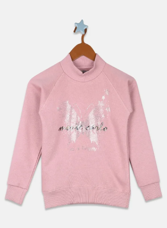 Girls Pink Printed Sweatshirt