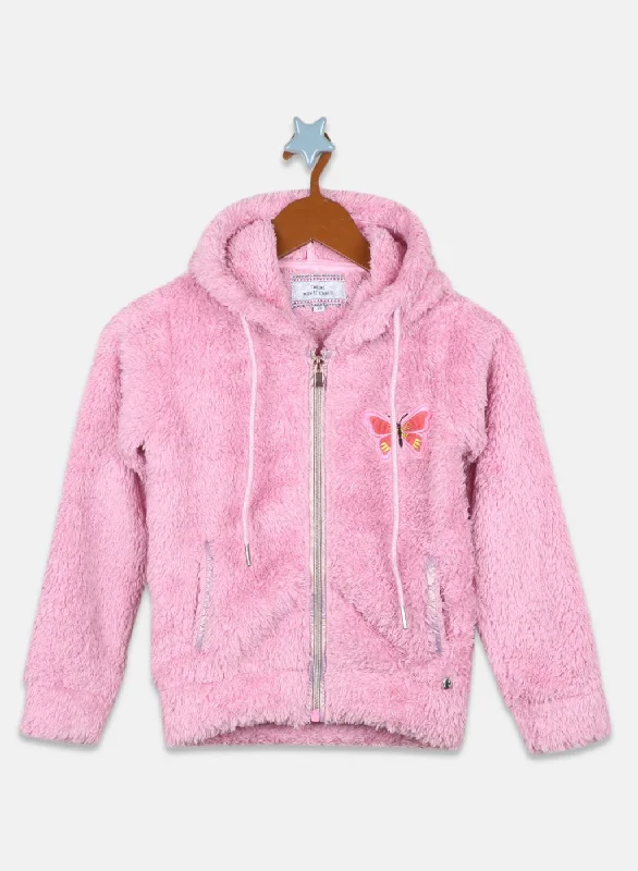 Girls Pink Solid Sweatshirt