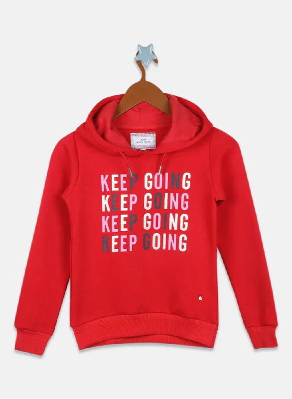 Girls Red Printed Sweatshirt