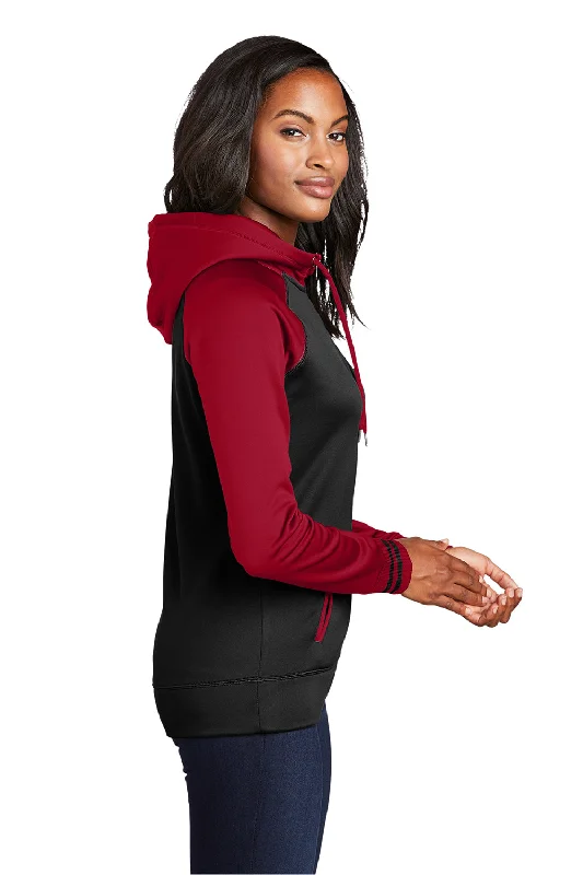 Sport-Tek Womens Sport-Wick Moisture Wicking Fleece Hooded Sweatshirt Hoodie - Black/Deep Red