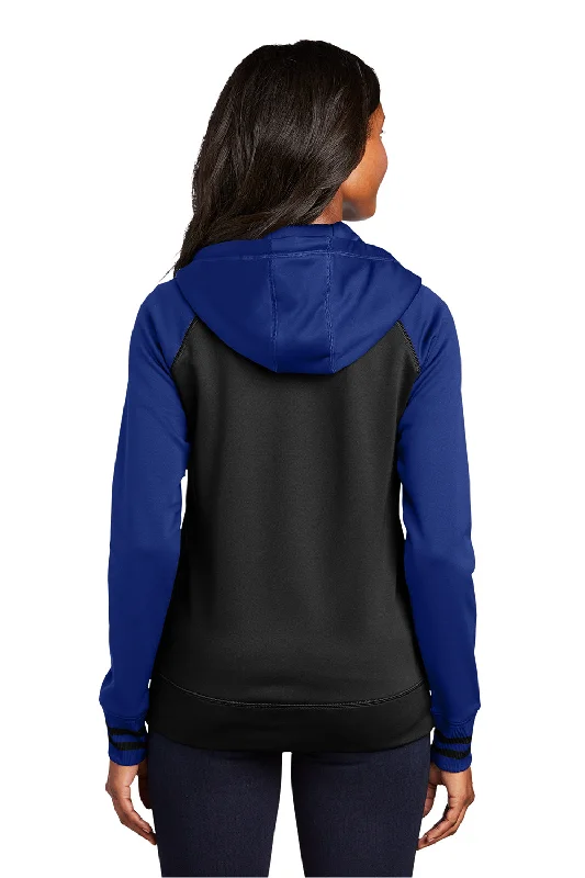 Sport-Tek Womens Sport-Wick Moisture Wicking Fleece Hooded Sweatshirt Hoodie - Black/True Royal Blue