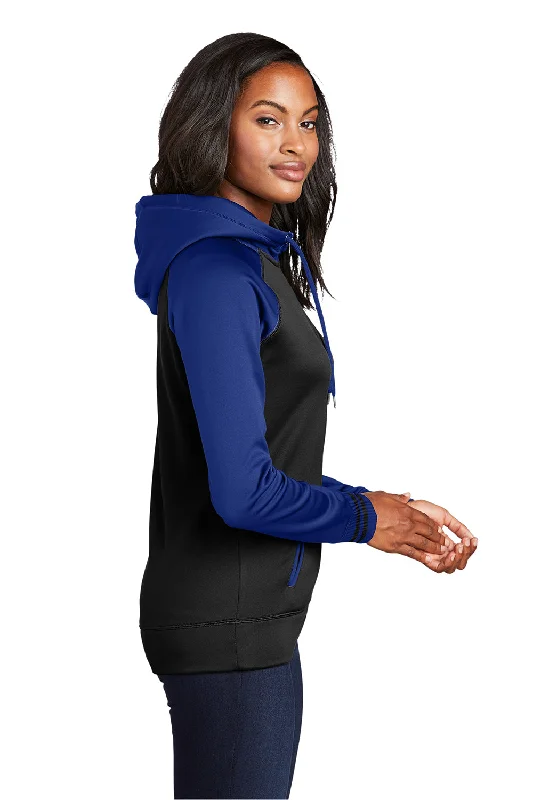 Sport-Tek Womens Sport-Wick Moisture Wicking Fleece Hooded Sweatshirt Hoodie - Black/True Royal Blue