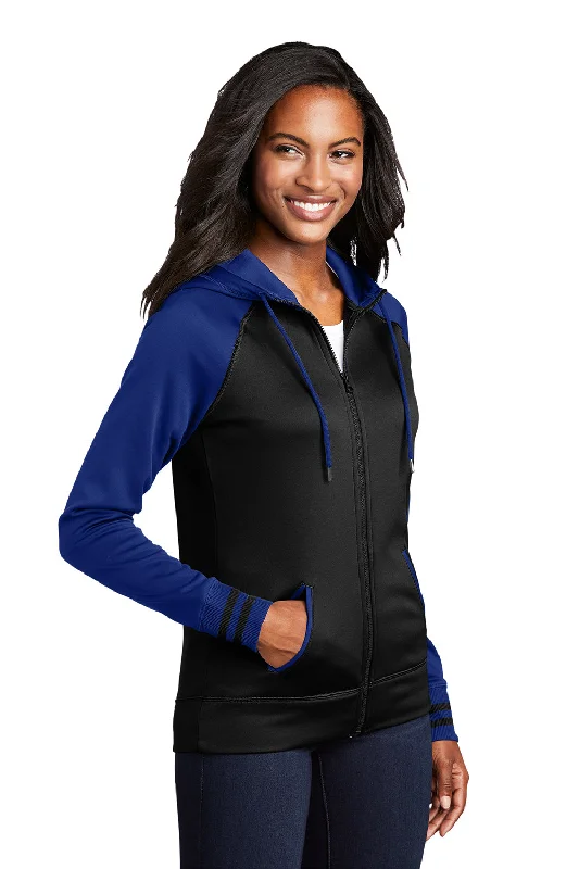 Sport-Tek Womens Sport-Wick Moisture Wicking Fleece Hooded Sweatshirt Hoodie - Black/True Royal Blue