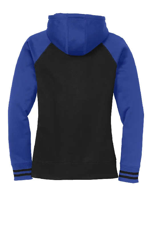 Sport-Tek Womens Sport-Wick Moisture Wicking Fleece Hooded Sweatshirt Hoodie - Black/True Royal Blue