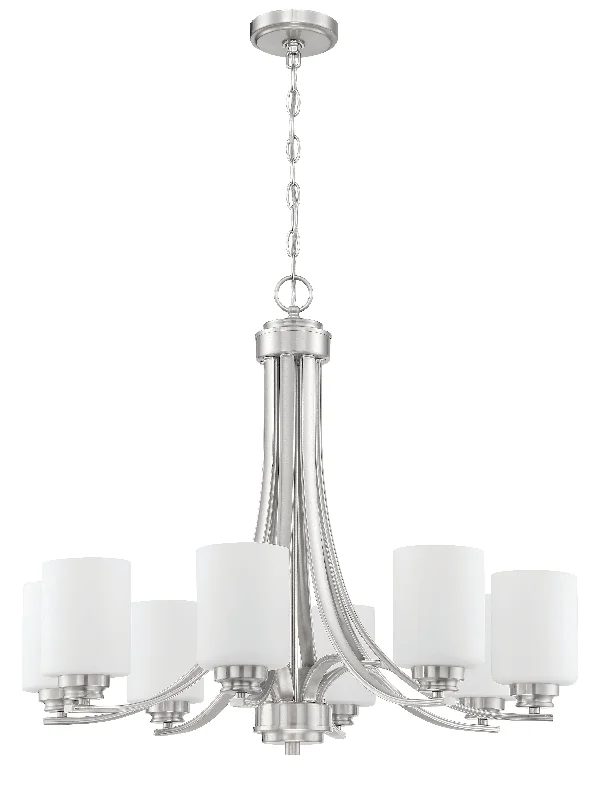 Chandeliers with Metal Frames in Black FinishChandeliers with Metal Frames in Black FinishBolden 8 Light Chandelier in Brushed Polished Nickel (White Glass) Chandeliers with Metal Frames in Black FinishChandeliers with Metal Frames in Black FinishBolden 8 Light Chandelier in Brushed Polished Nickel (White Glass)