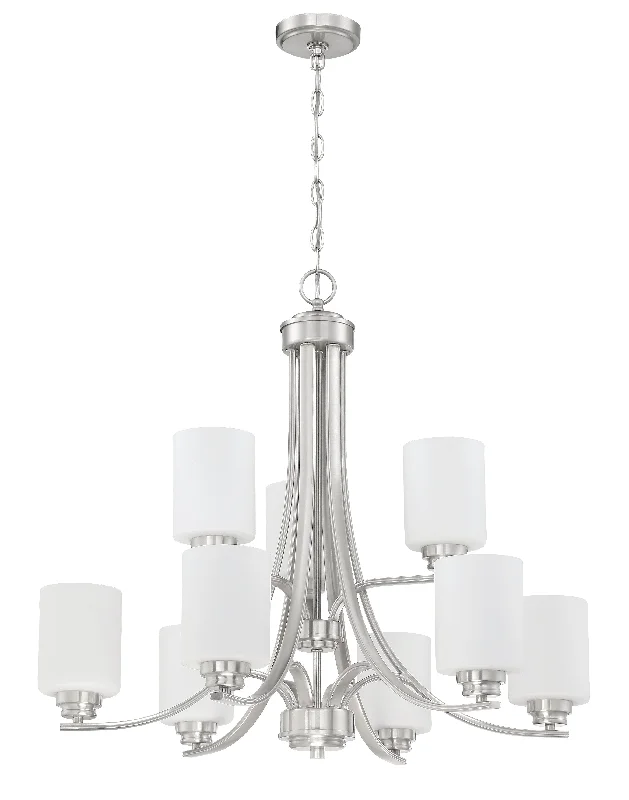 Large Chandeliers for Grand Halls and FoyersLarge Chandeliers for Grand Halls and FoyersBolden 9 Light Chandelier in Brushed Polished Nickel (White Glass) Large Chandeliers for Grand Halls and FoyersLarge Chandeliers for Grand Halls and FoyersBolden 9 Light Chandelier in Brushed Polished Nickel (White Glass)