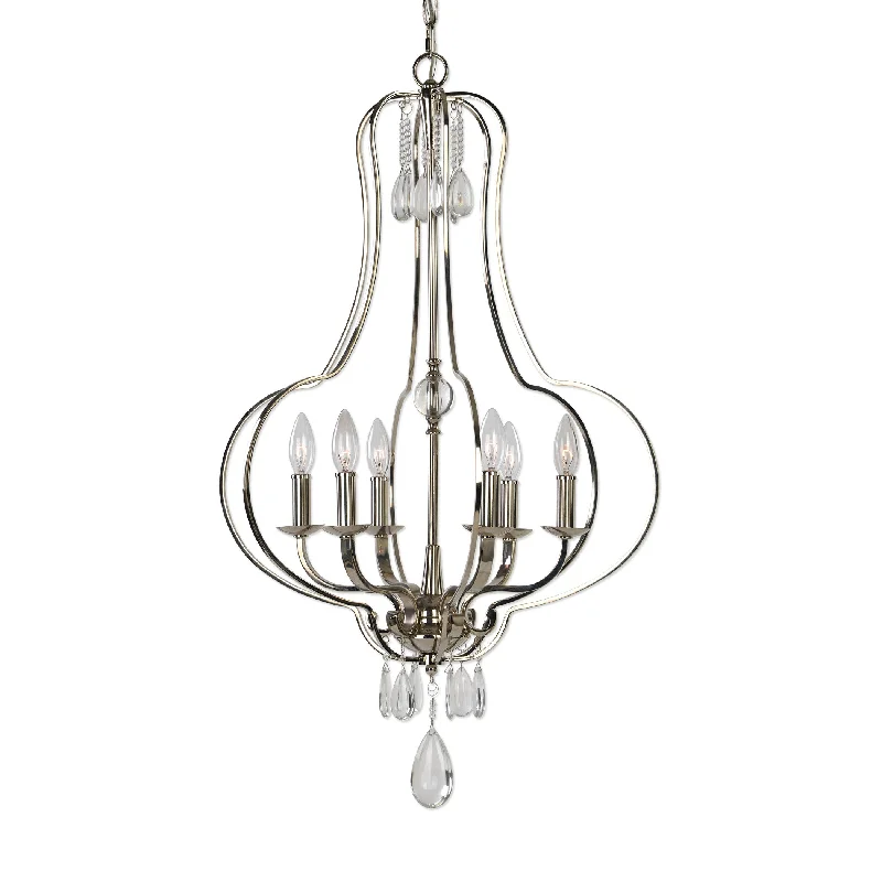 Large Chandeliers for Grand Halls and FoyersLarge Chandeliers for Grand Halls and FoyersUttermost 21301 Genie 6 Light Polished Nickel Chandelier Large Chandeliers for Grand Halls and FoyersLarge Chandeliers for Grand Halls and FoyersUttermost 21301 Genie 6 Light Polished Nickel Chandelier
