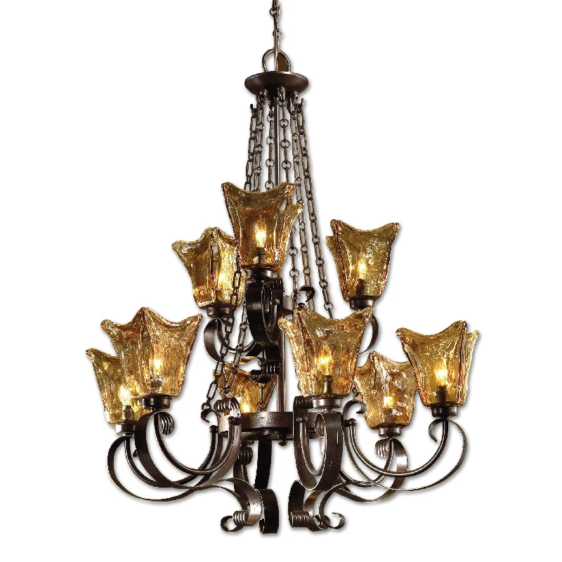 Chandeliers with Colored Glass for a Splash of ColorChandeliers with Colored Glass for a Splash of ColorUttermost 21005 Vetraio 9Lt Oil Rubbed Bronze Chandelier Chandeliers with Colored Glass for a Splash of ColorChandeliers with Colored Glass for a Splash of ColorUttermost 21005 Vetraio 9Lt Oil Rubbed Bronze Chandelier