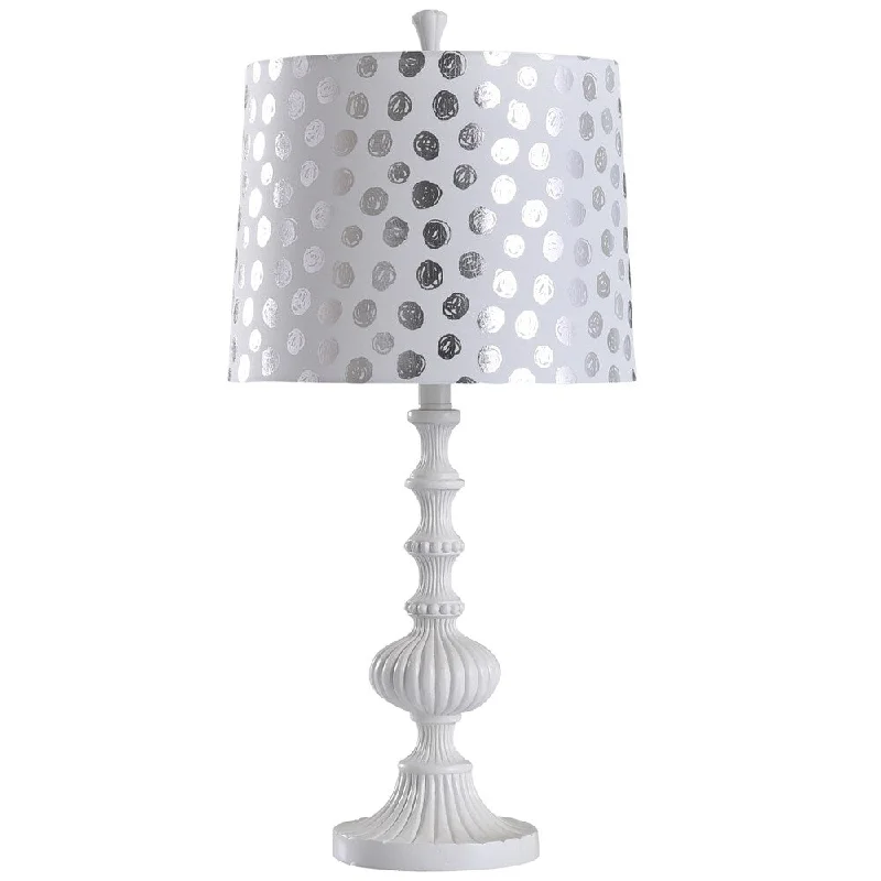 rustic farmhouse table lamps for cozy kitchensrustic farmhouse table lamps for cozy kitchensHalifax White Turned Style Table Lamp - Silver Dotted Drum Shade