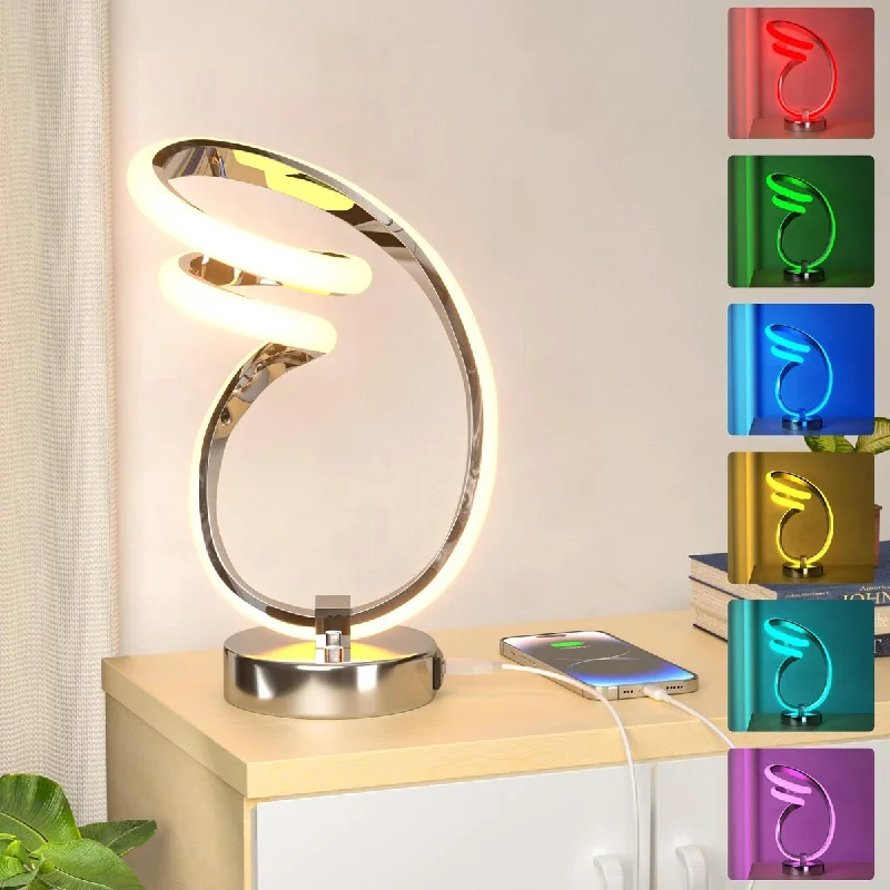 glass table lamps with a frosted surface for soft light diffusionglass table lamps with a frosted surface for soft light diffusionRGB Spiral Table Lamp, with 1 USB Charging Port,7 Colors 10 Light Modes Small Bedside Lamp,24W Dimmable Touch Control Desk Lamp
