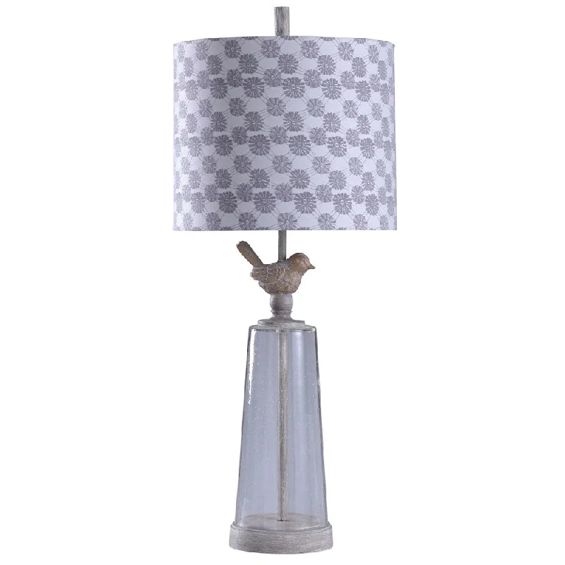 wooden table lamps with natural grain for a warm and organic feelwooden table lamps with natural grain for a warm and organic feelStyleCraft Crystal Cream and Seeded Glass Table Lamp - Grey and White Shade